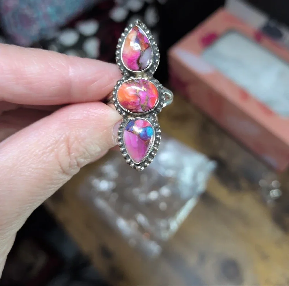 Silver Triple Stone Teardrop Turquoise Ring